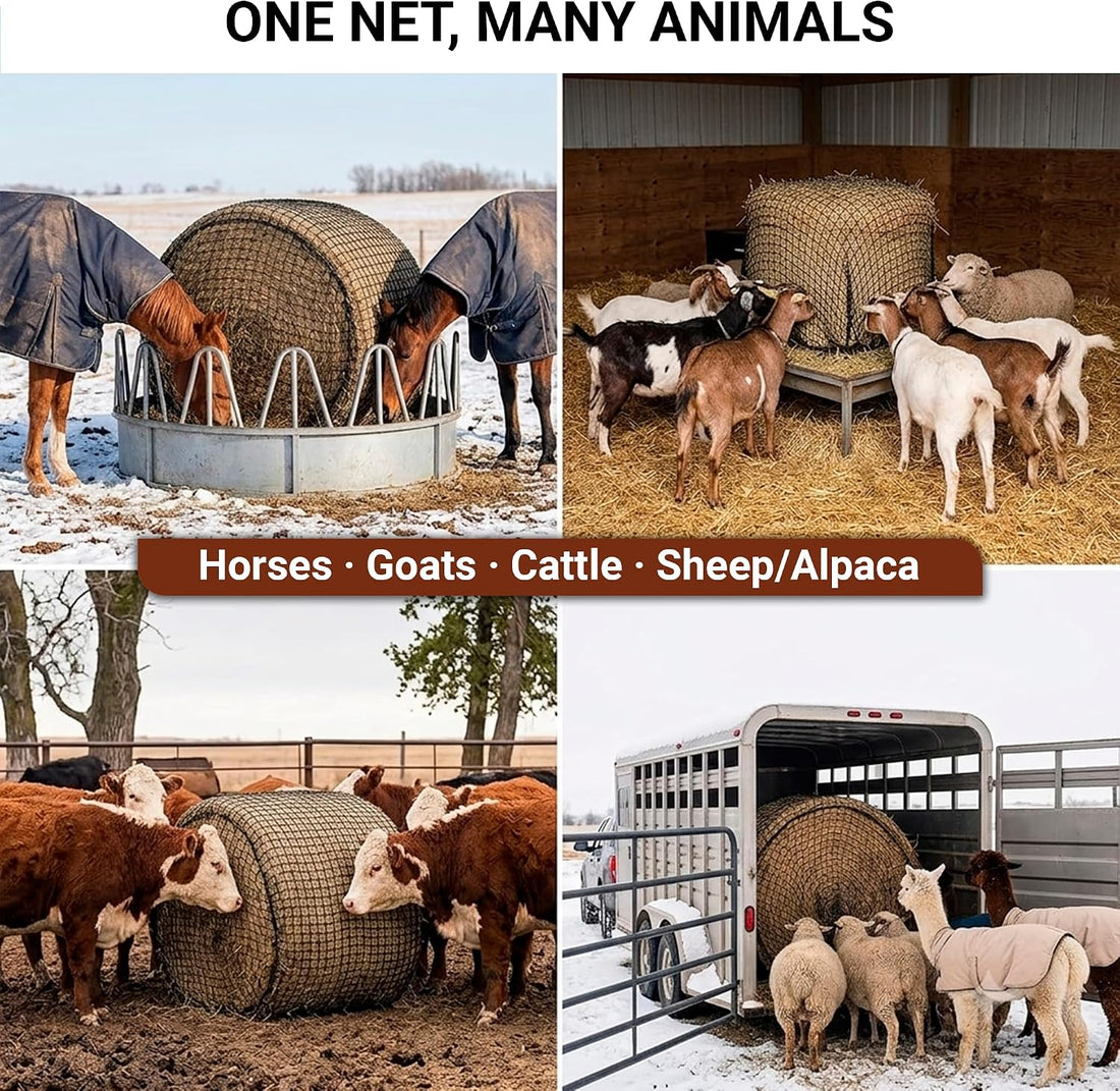 Round Bale Hay Net 5x5 ft, Slow Feeder for Horses, Goats & Cattle