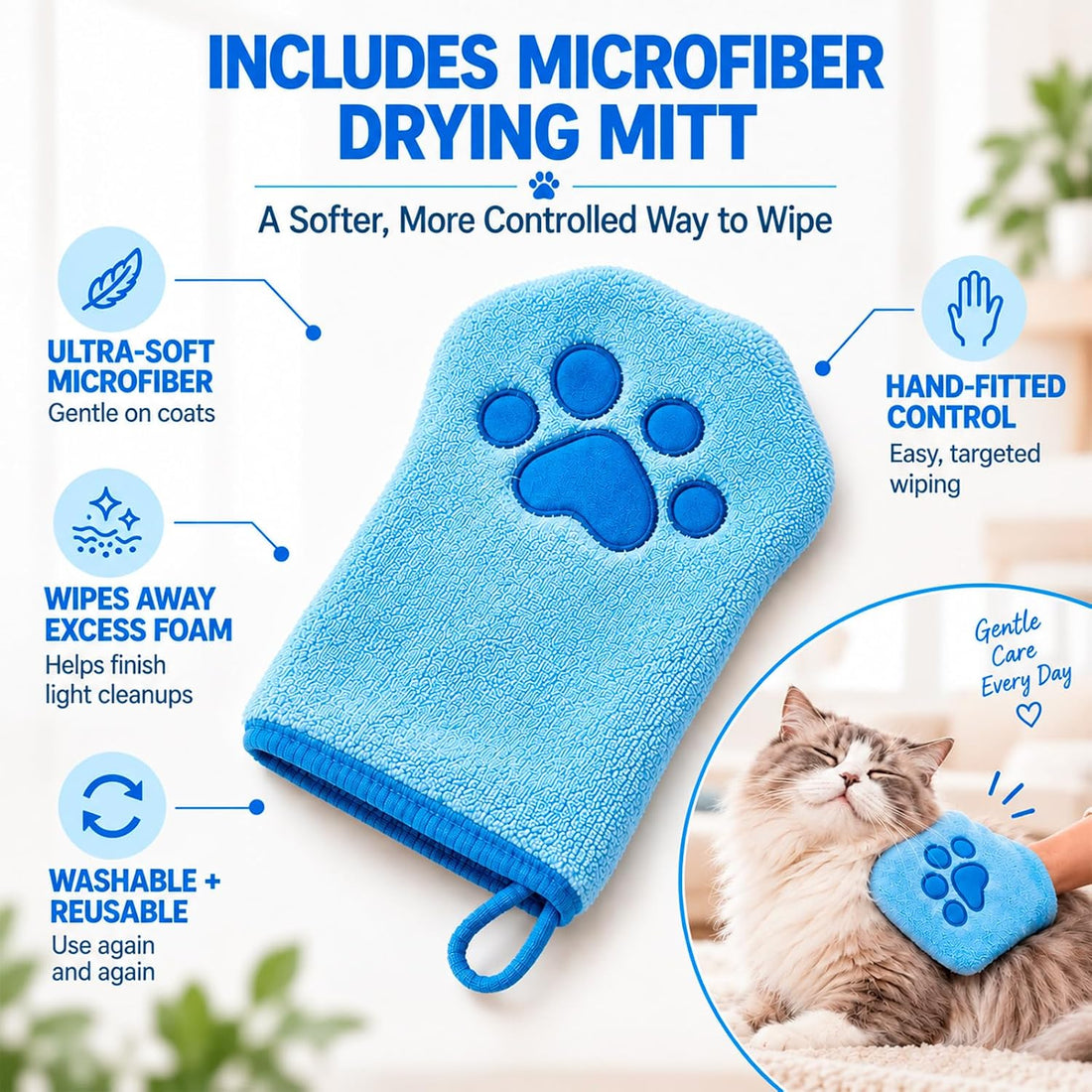 Waterless Cat Dry Shampoo Foam for Cats & Kittens, 6.76 fl oz