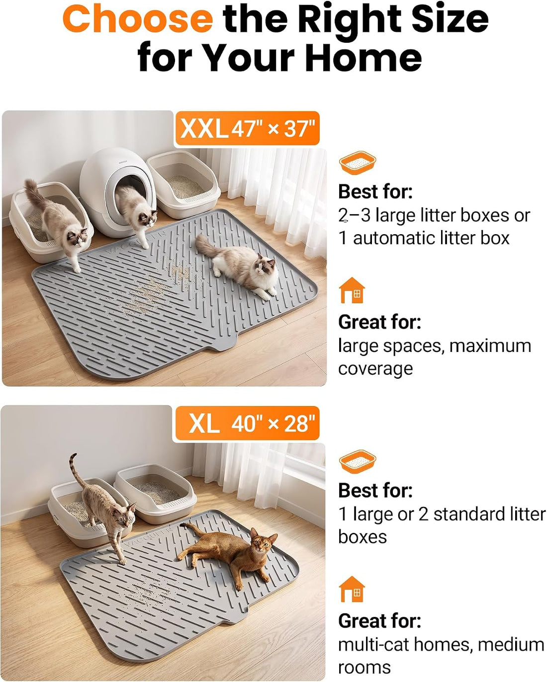 XL Silicone Cat Litter Mat, 40 x 28 Inch, Large Litter Box Mat, Gray