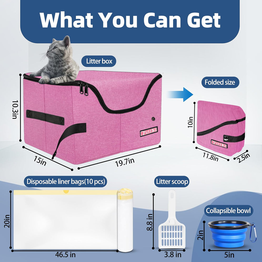 Petskd High Sides Portable Travel Litter Box for Cats with Lid