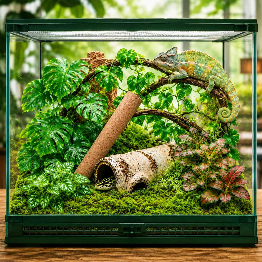 LIKZINWA Reptile Terrarium Decor Kit with Jungle Plants & Vines