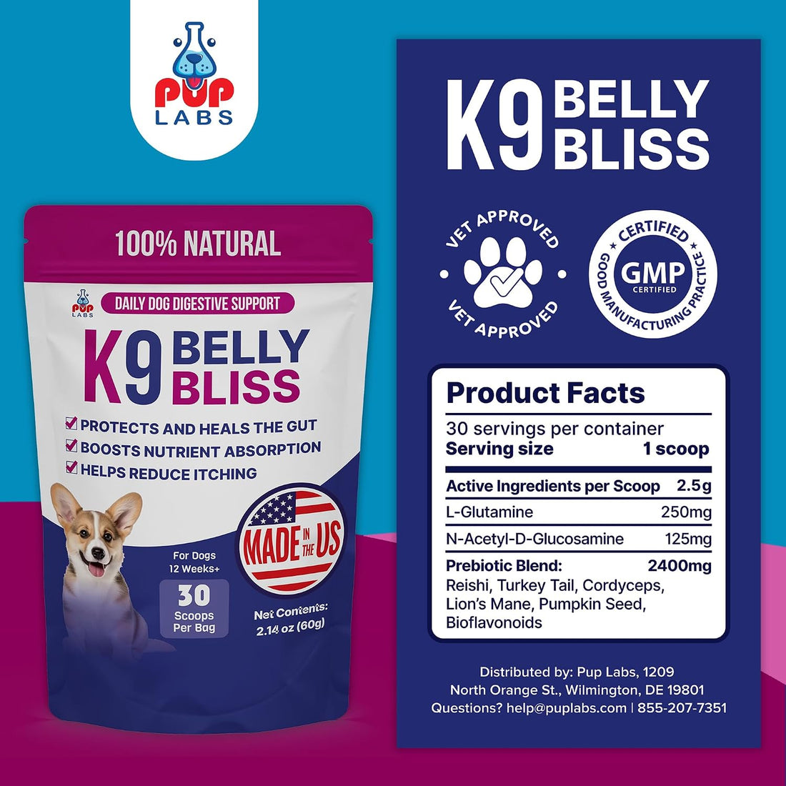 Pup Labs K9 Belly Bliss, All-Natural Gut Health for Dogs