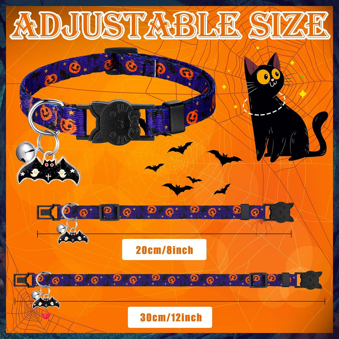 Sanwuta 8 Pcs Halloween Cat Collars Breakaway with Bell