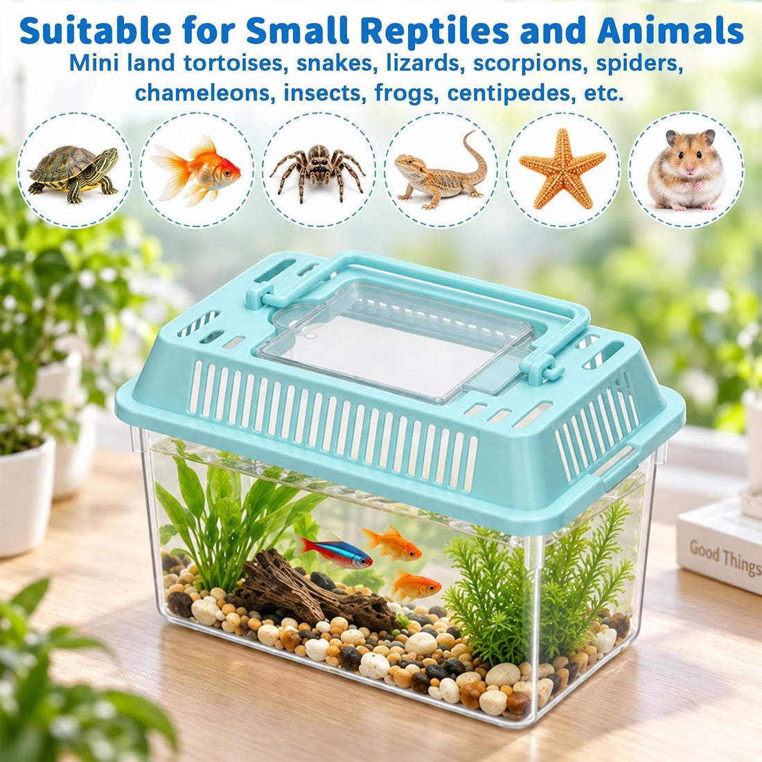 18Pcs Plastic Reptile Terrariums Carrier Cage, Small Fish Tank