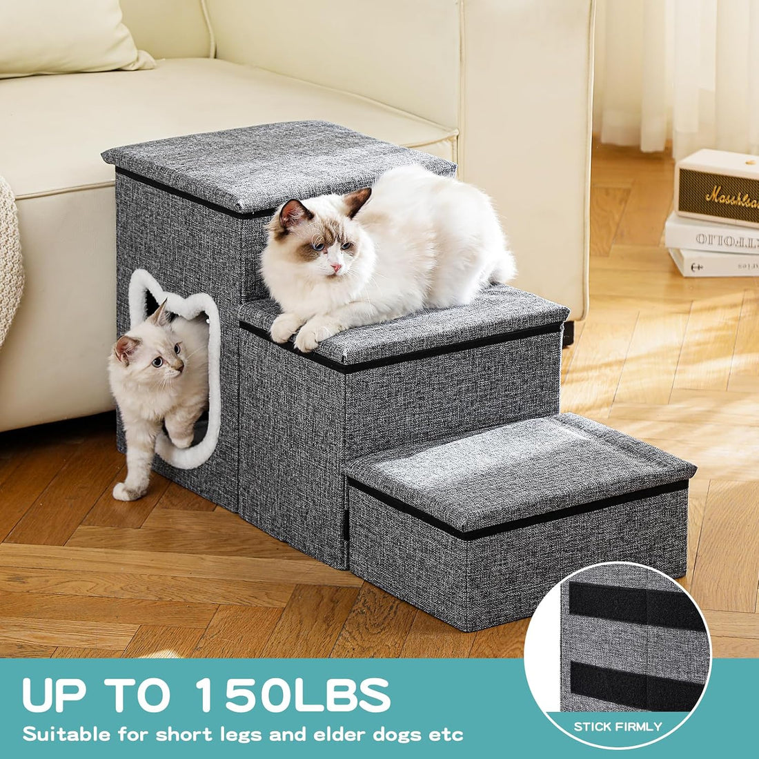Dog Stairs for Small Dogs, 3-Step Non-Slip Pet Stairs for Cats