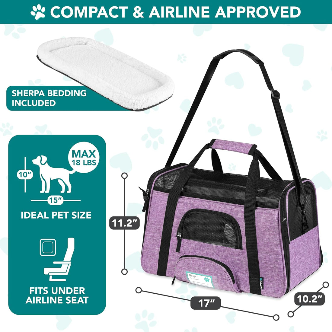 PetAmi Airline Approved Pet Carrier Cats & Small Dogs, Small