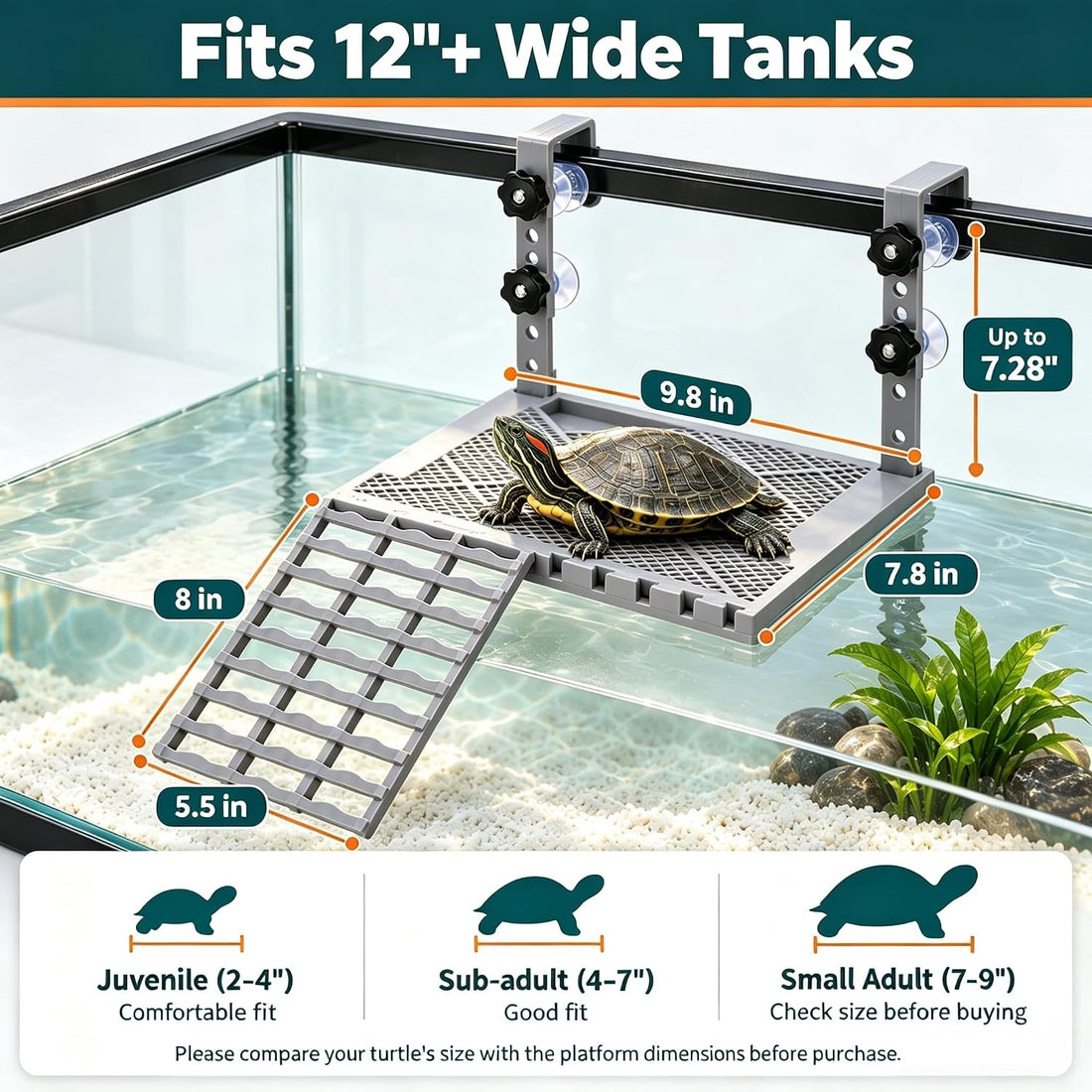 Upgraded Hanging Turtle Basking Platform with Ramp & Built-in Feeding