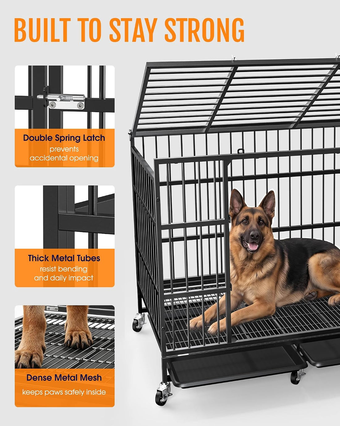 Powools 42 Inch Heavy-Duty Dog Crate Indestructible with Double Door