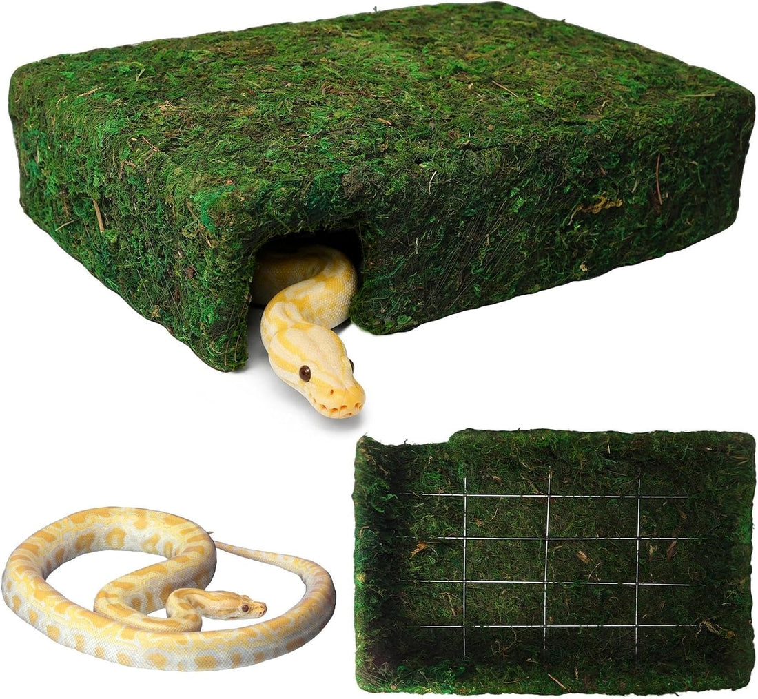 L Size Green Moss Cave Hide, Reptile Shelter for Gecko Snake