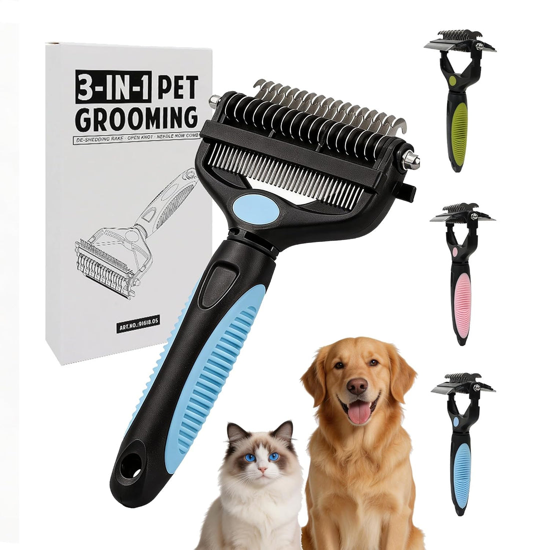 3-in-1 Pet Grooming Tool Dematting Comb Undercoat Rake Deshedding