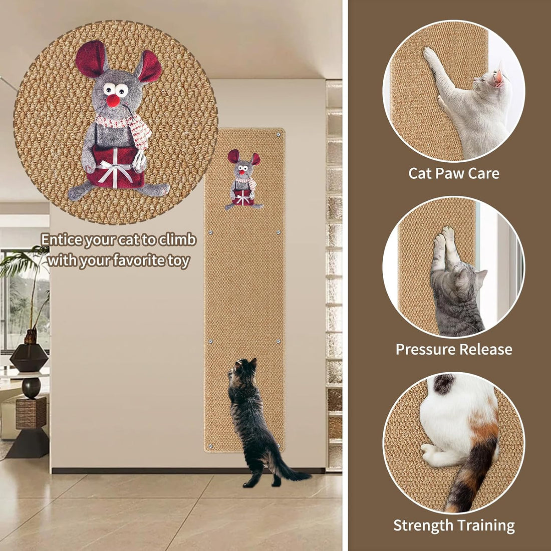 FHTONGE 71x15.8" Thickened Cat Wall Climbing Carpet with 16 Fixed