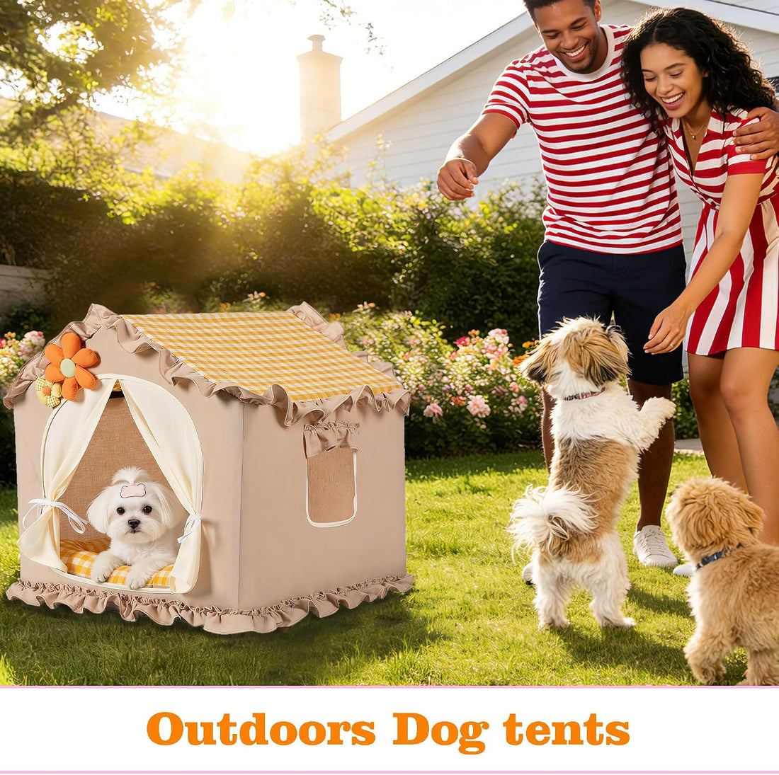 Yellow Indoor Dog House with Frame Foldable Breathable for Small Dog
