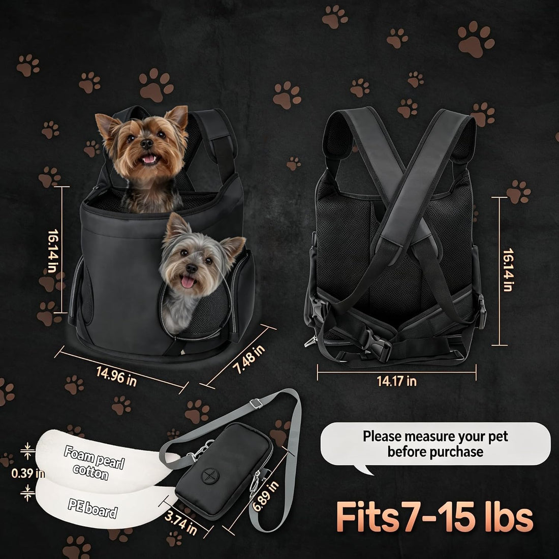 YUDODO 7-15 lbs Dog Front Carrier Backpack, Pet Front Facing Carrier
