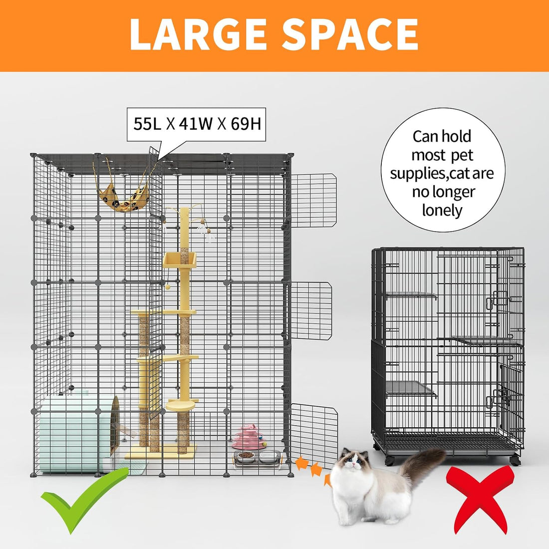 Oneluck 5-Tier 69 Inch Large Cat Cages DIY Cat Playpen Detachable