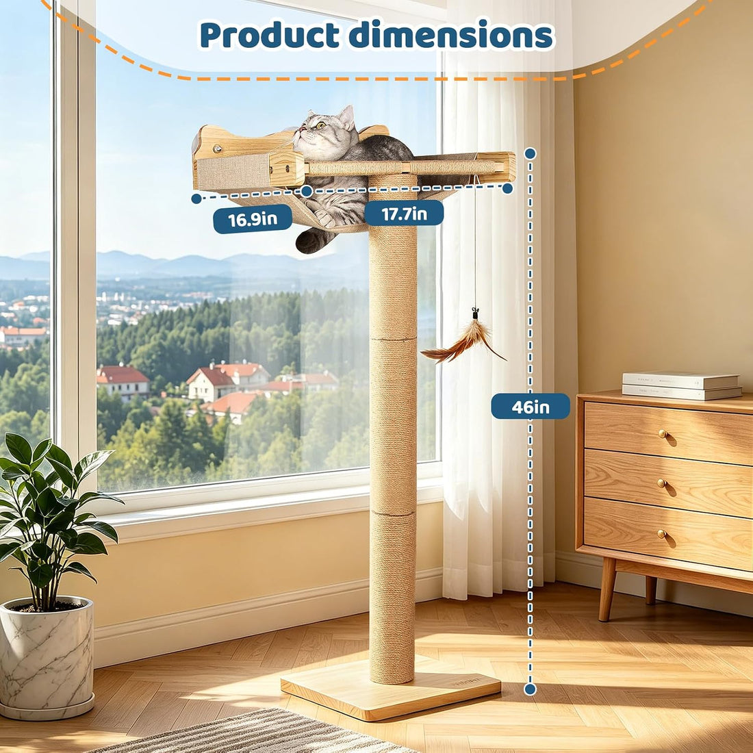 Cat Window Perch Hammock with 3-Piece Detachable Sisal Scratching