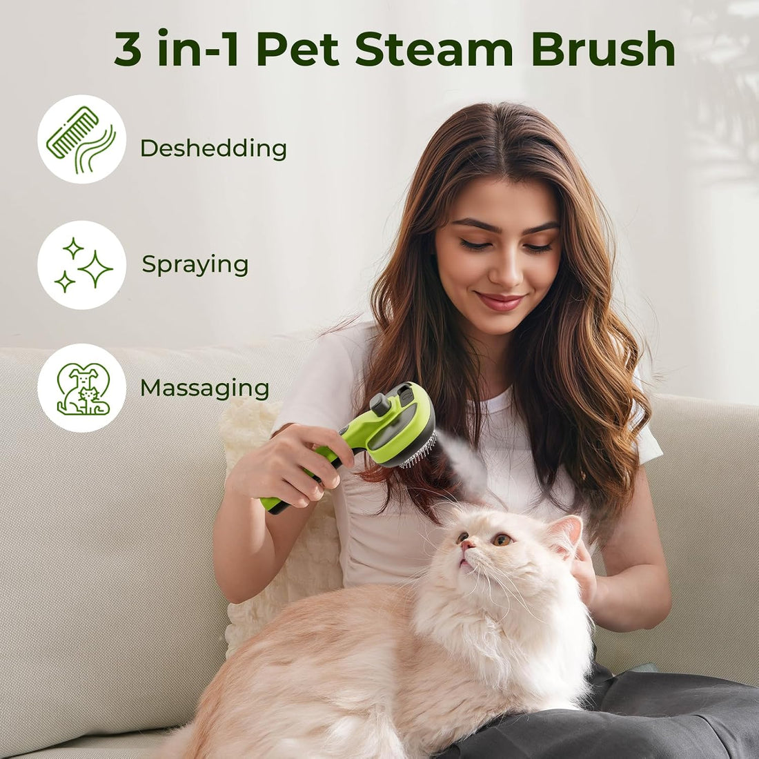 Pecute Cat Steam Brush, Self-Cleaning Steam Cat Brush with 2 Water