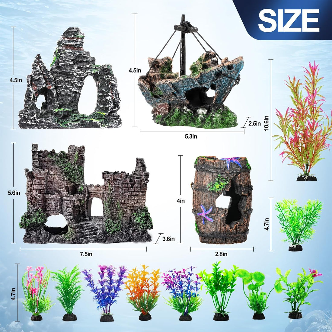 CousDUoBe 14 Pcs Aquarium Decorations Large Kit，Castle Fish Tank