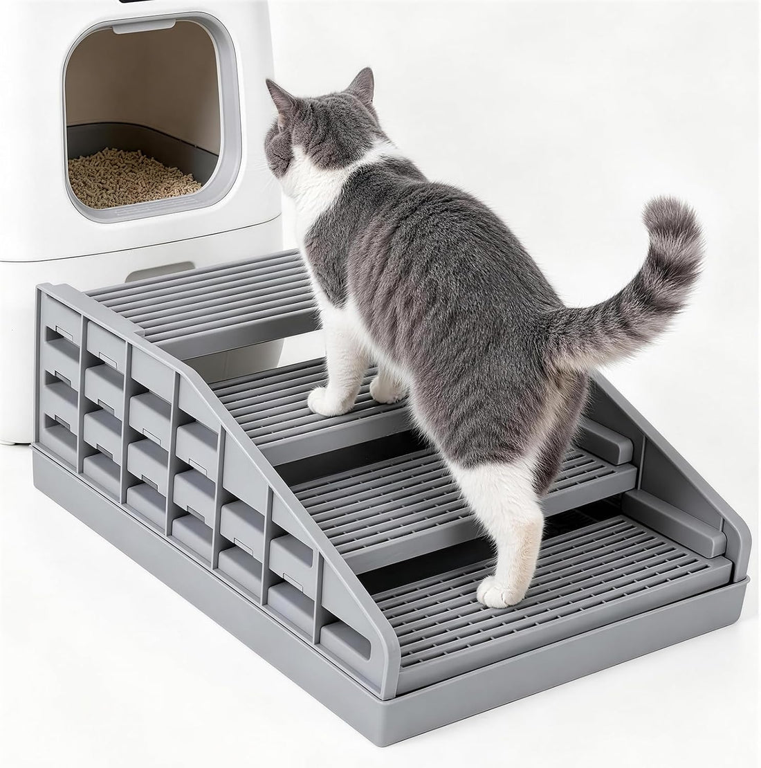 Litter Box Ramp for Cats, Adjustable Cat Steps for Litter Box