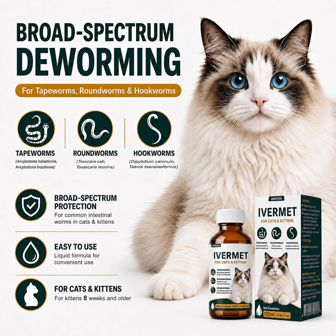 Cat Dewormer Broad Spectrum Dewormer for Cats & Kittens for Tapeworms