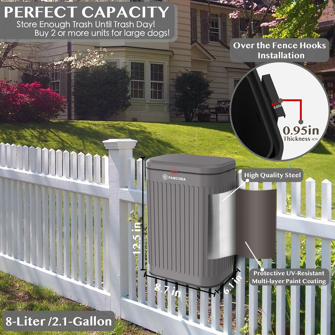 PAWZIDEA Wall Mount Dog Poop Trash Can Outside Odor Control