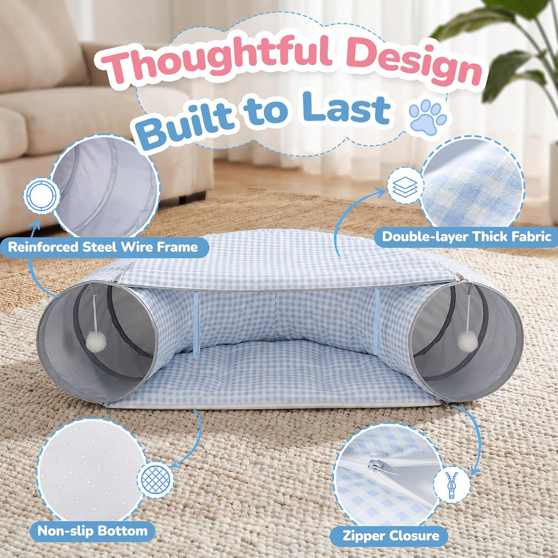 Bunny Tunnel Bed, 2-in-1 Collapsible Rabbit Guinea Pig Hideout