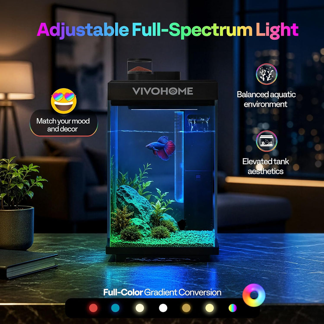 VIVOHOME 2 Gallon Smart Fish Tank with APP Control and Auto Feeder
