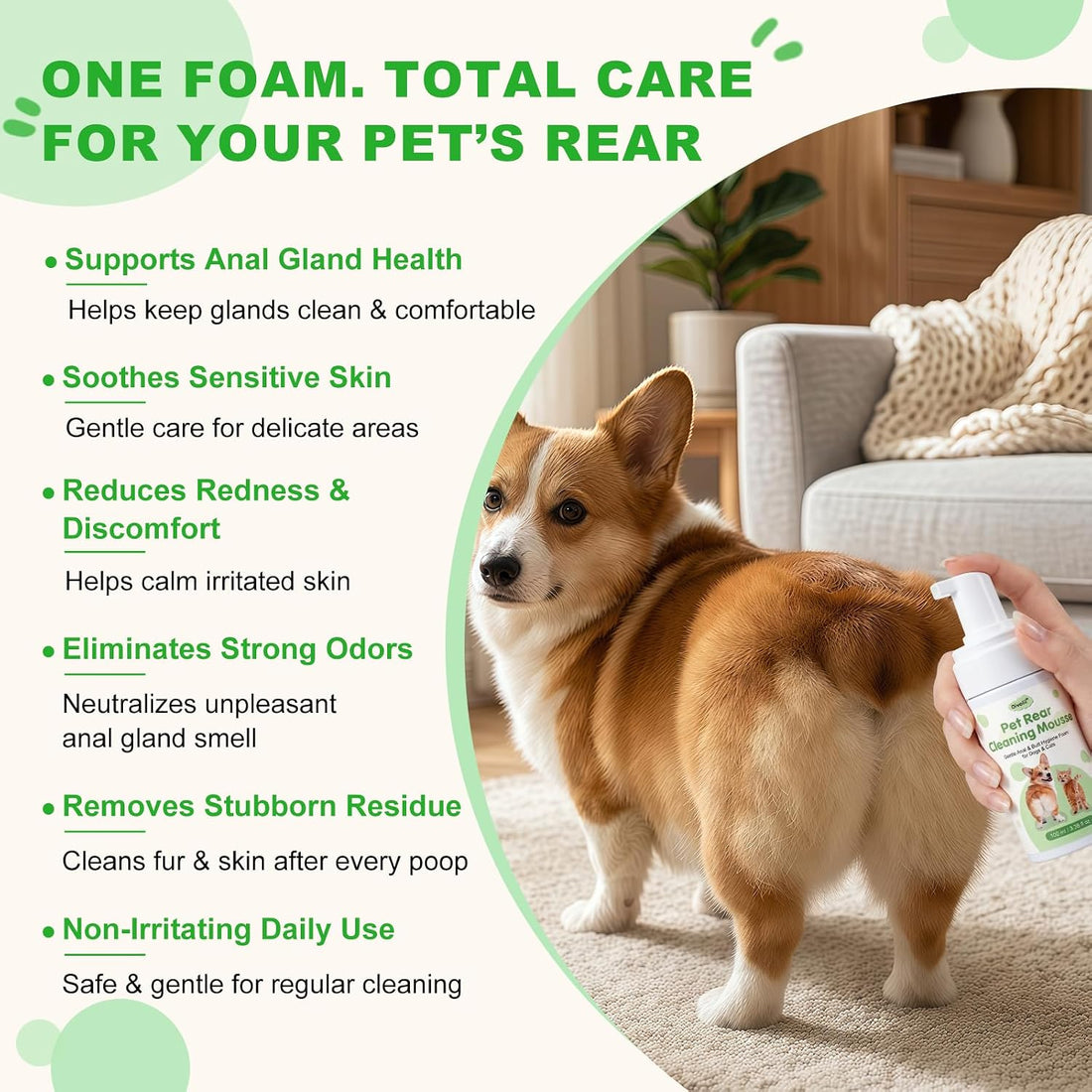 Oivolii Pet Anal Gland Cleaner & Dog Butt Wash Mousse