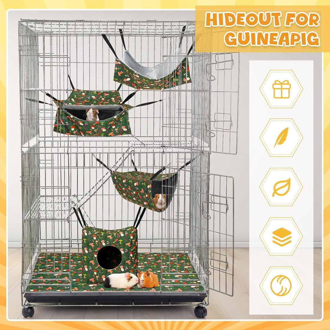 Geelin 8 Pcs Rat Hammock Set, Washable Guinea Pig Accessories for Cage
