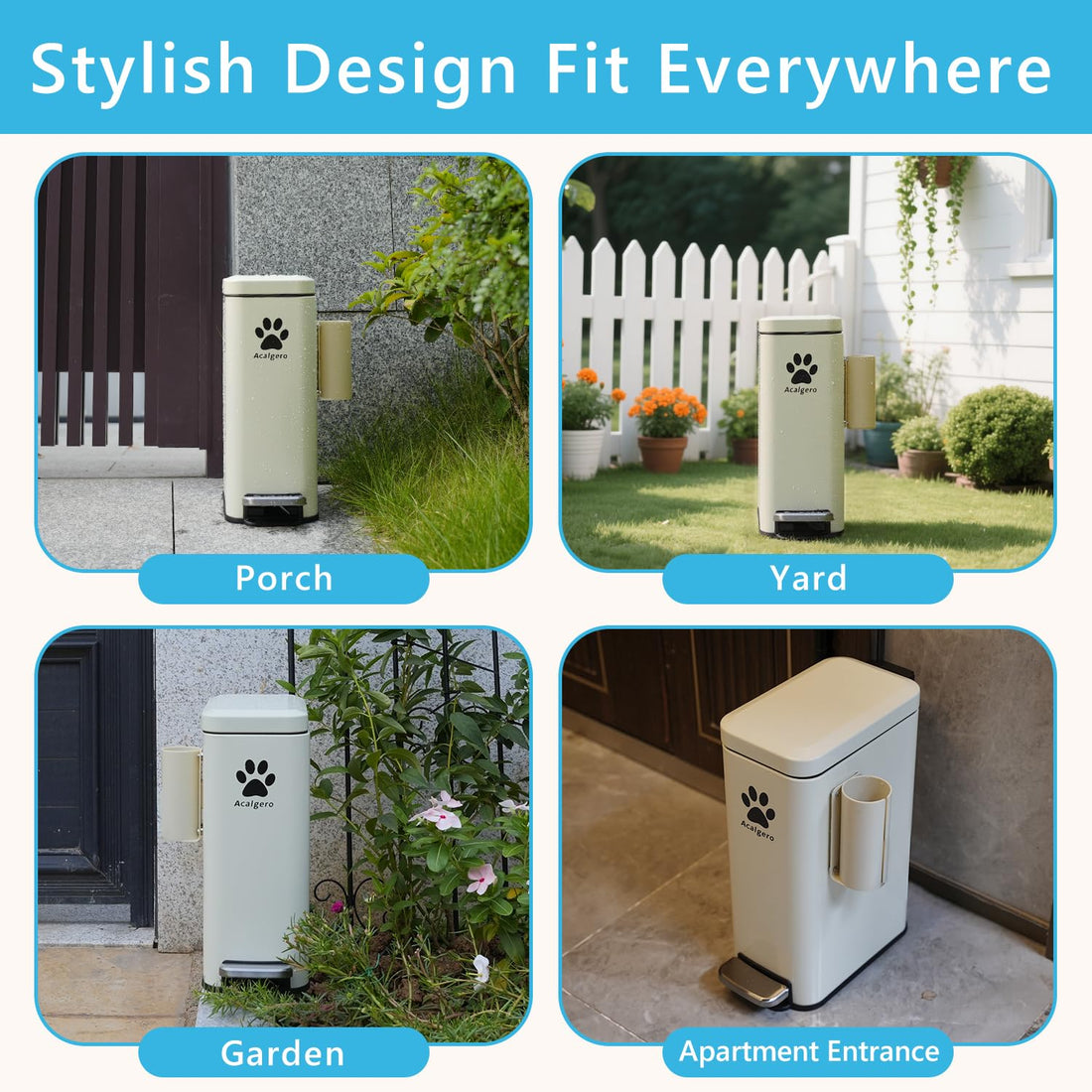 Dog Poop Trash Can Outside with Magnetic Bag Dispenser-Metal Dog