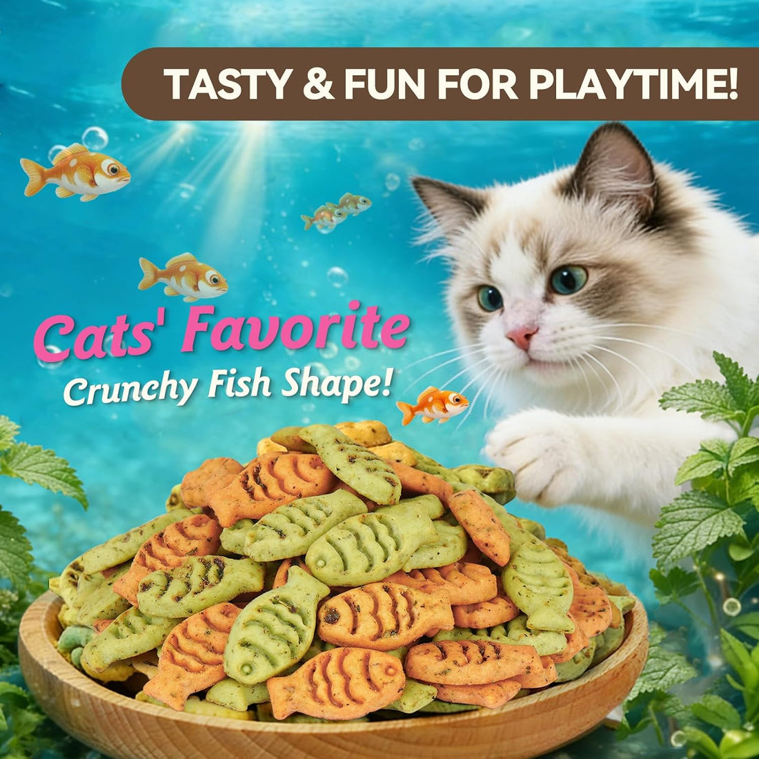 Puddonio Catnip Cat Treats, Chicken & Salmon Flavor Crunchy Cat