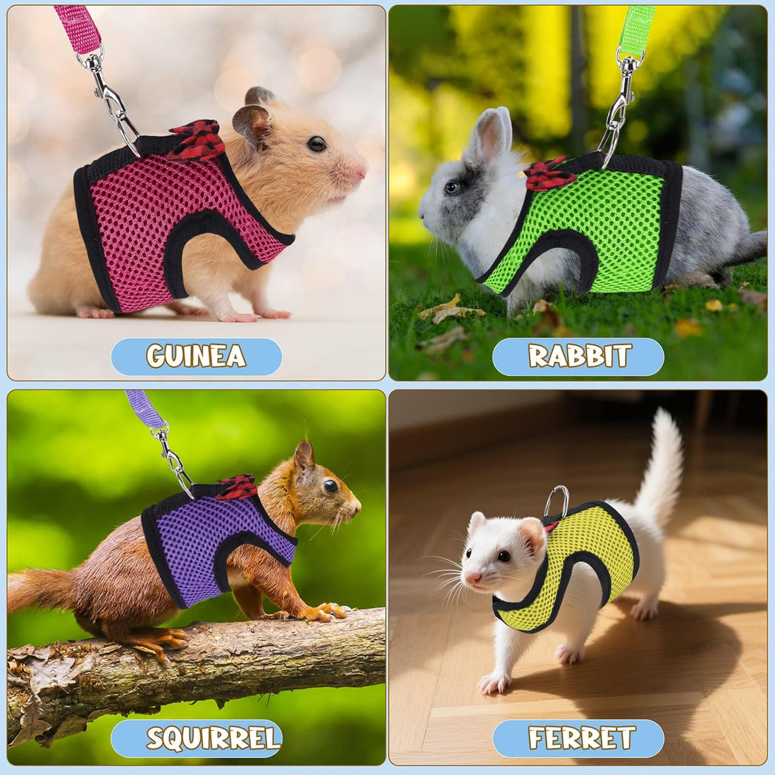 Guinea Pig Harness and Leash Adjustable to Any Size 2 Pack