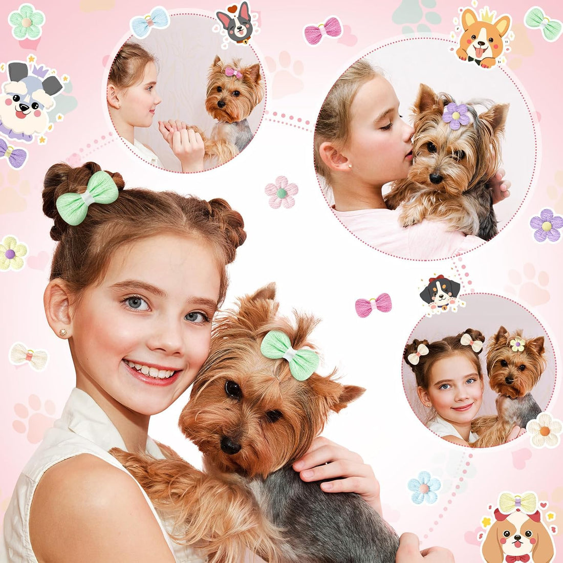 SUMMORO 24Pcs Cute Flower Dog Hair Bows with Rubber Bands Handmade