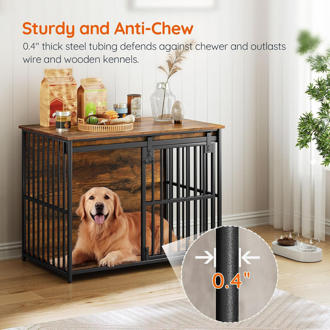 HOOBRO Dog Crate Furniture, 36.6" Heavy Duty Dog Kennel with Sliding