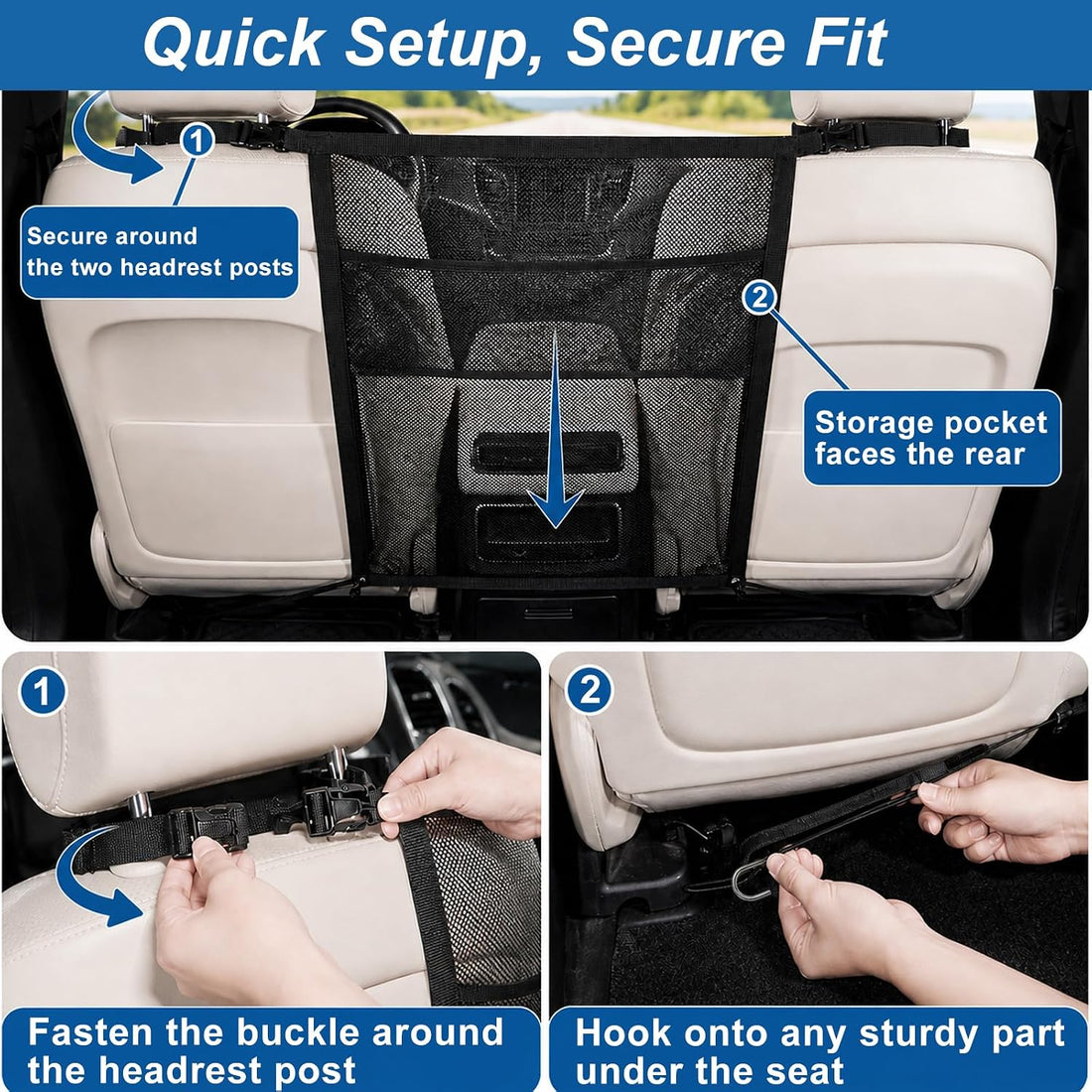 Dog Car Barrier for Backseat Safety with Mesh Storage Pocket