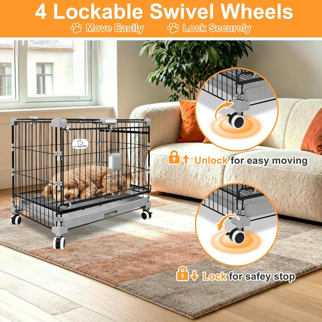 Homey Pet 24 Inch Stackable Small Dog Crate for Puppy with Wheels