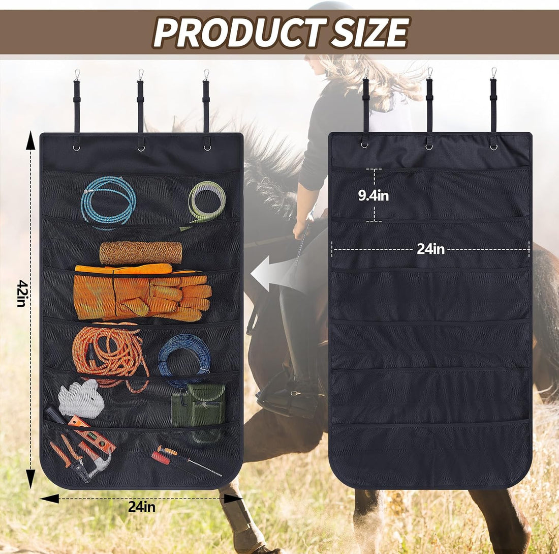 Horse Trailer Door Organizer Hanging Rope Caddy, Black, 42"x24"