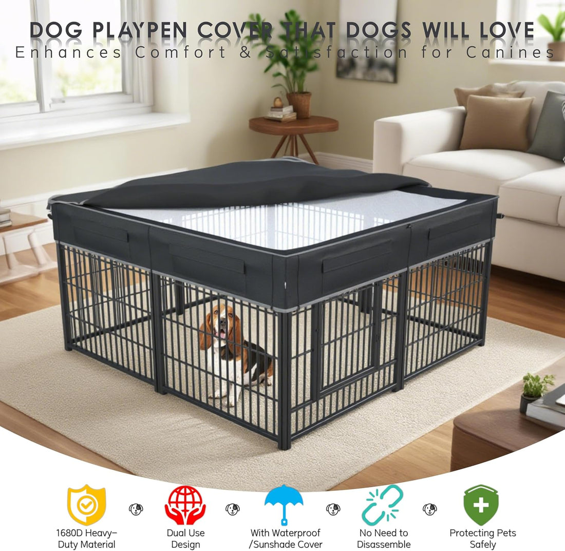 Dog Playpen Cover Reinforced with Waterproof Sunshade Curtain
