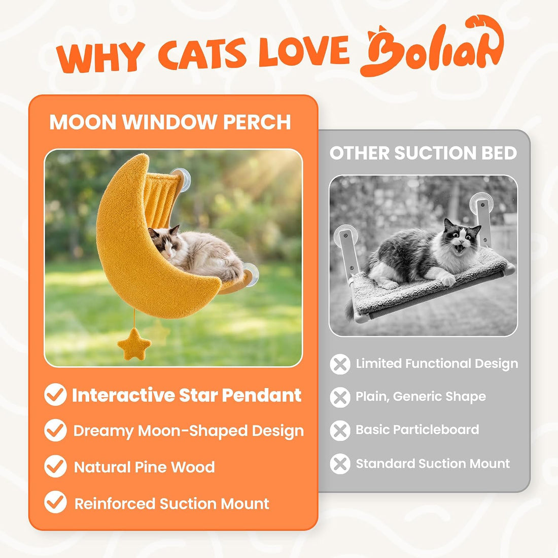 Cat Window Perch Moon Shape, Large Window Cat Bed Washable