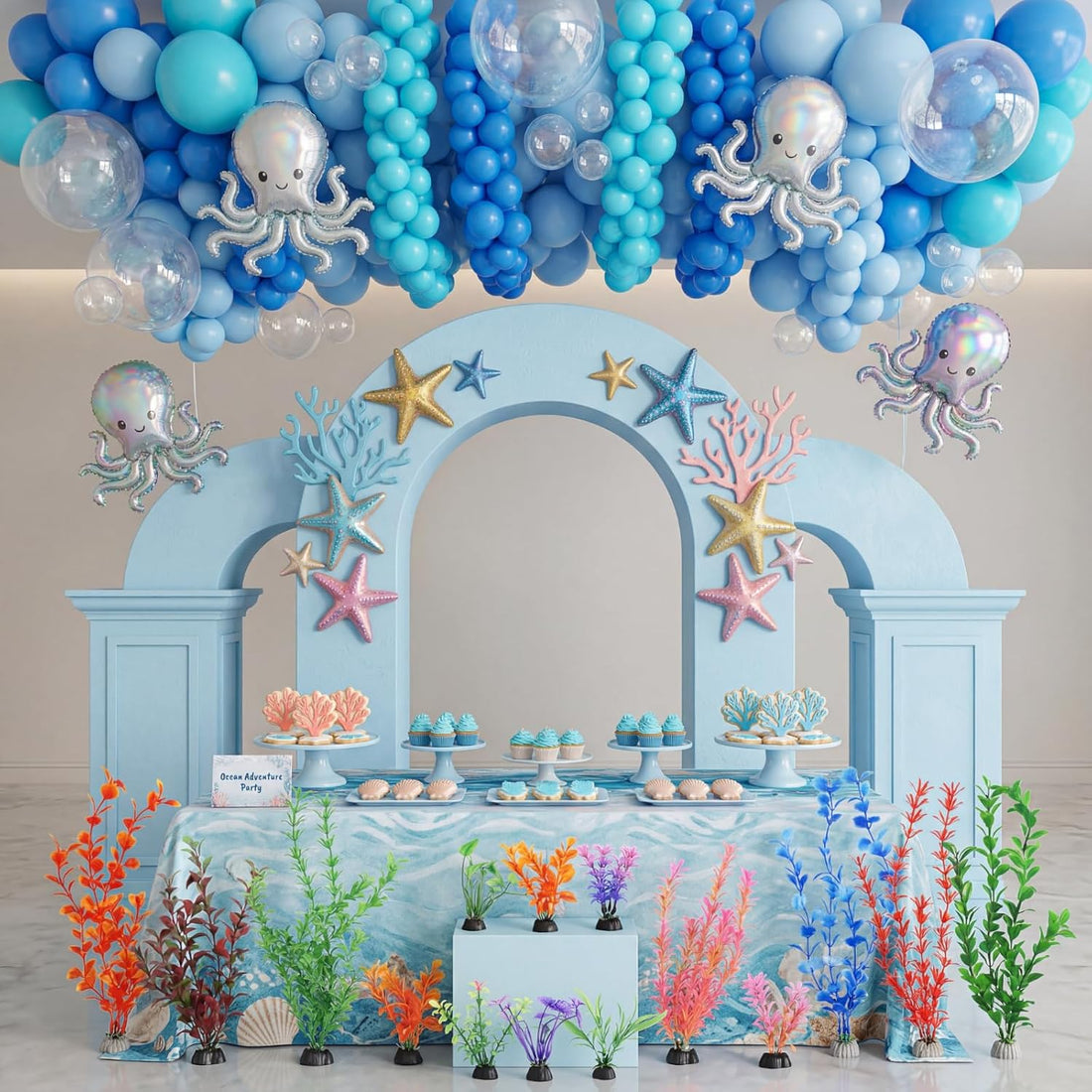 Outus 18 Pcs Artificial Seaweed Plants Ocean Theme Party Table