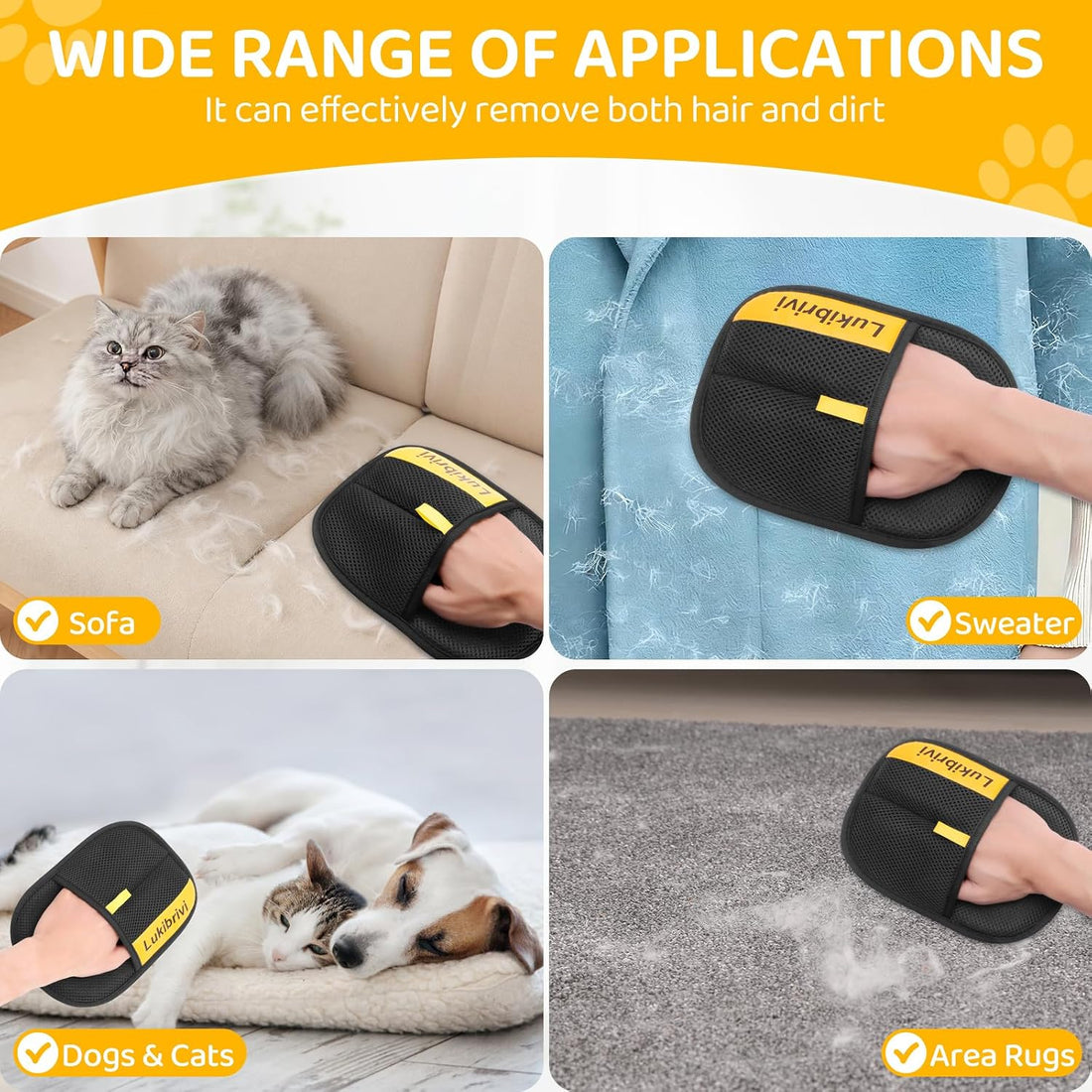 Pet Hair Removal Glove for Dogs & Cats
