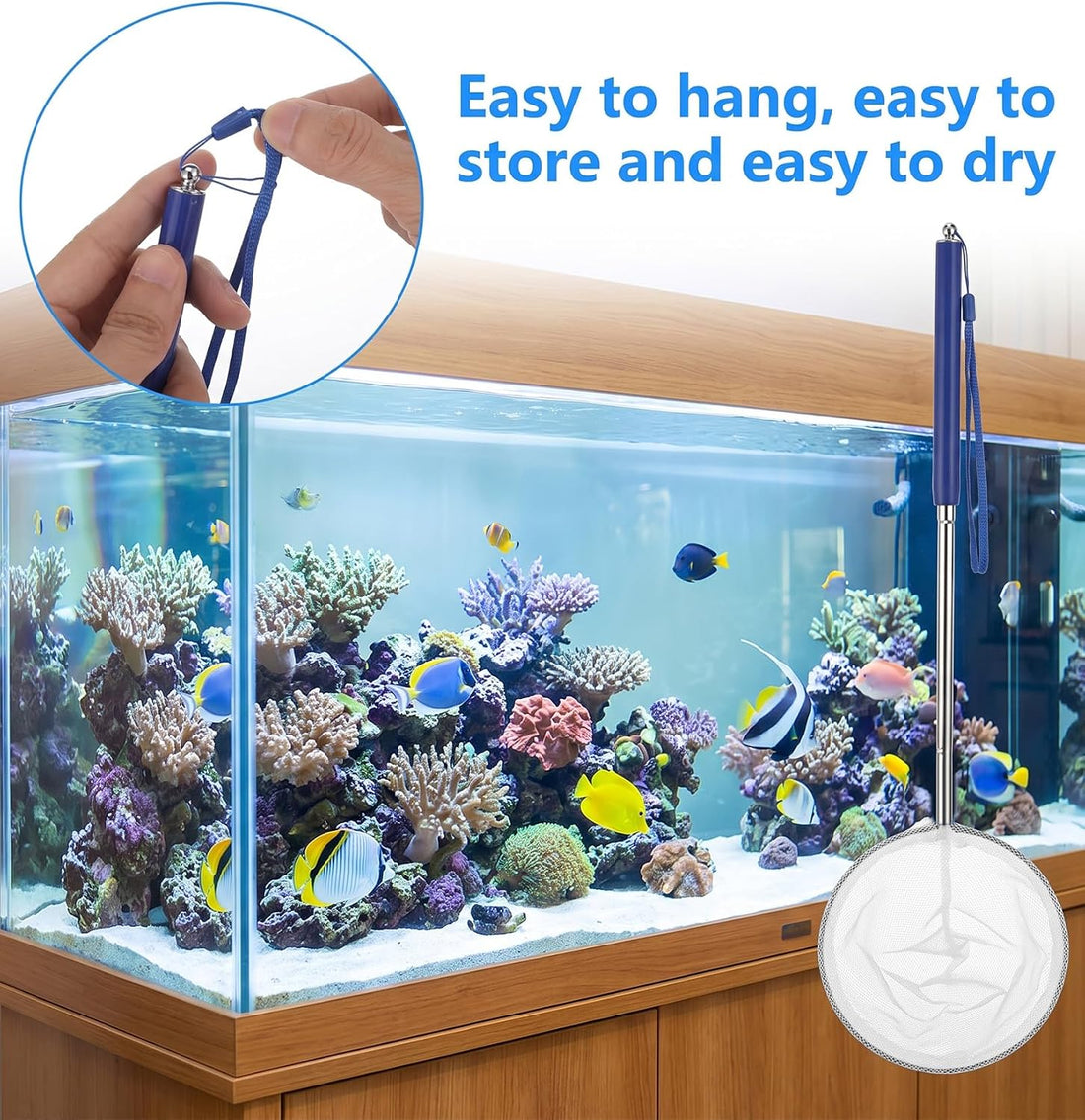 Fish Tank Net Small, Aquarium Fish Tank Net Long Handle (Blue)