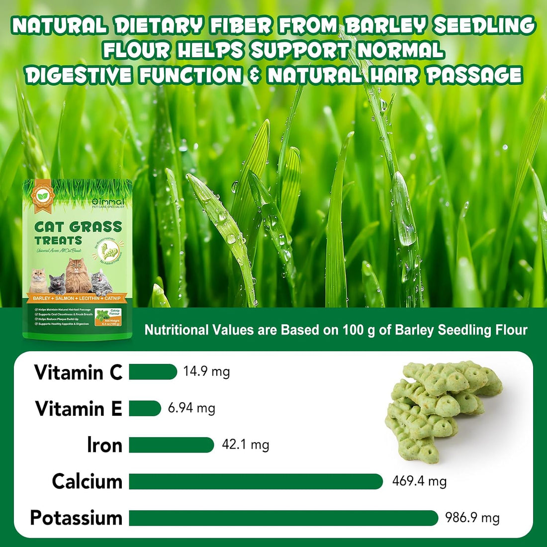 Cat Grass Treats,Cat Treats for Indoor Hairball 180g
