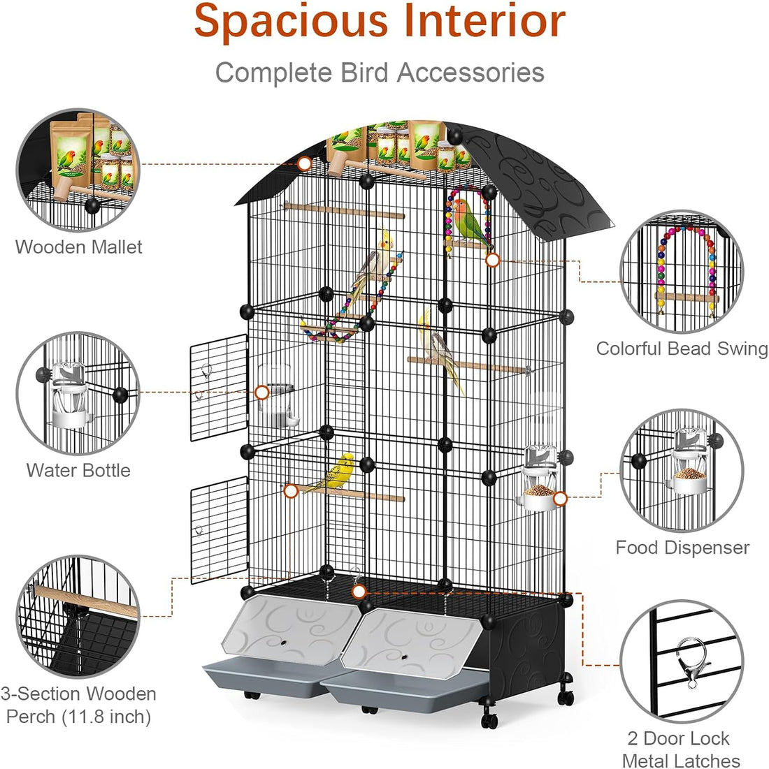 Large Bird Cage with Pullout Tray for Parakeets, Cockatiels, Lovebirds