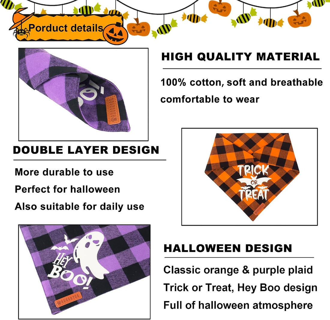 ADOGGYGO Halloween Dog Bandanas, Glow in Dark Plaid Dog Scarf