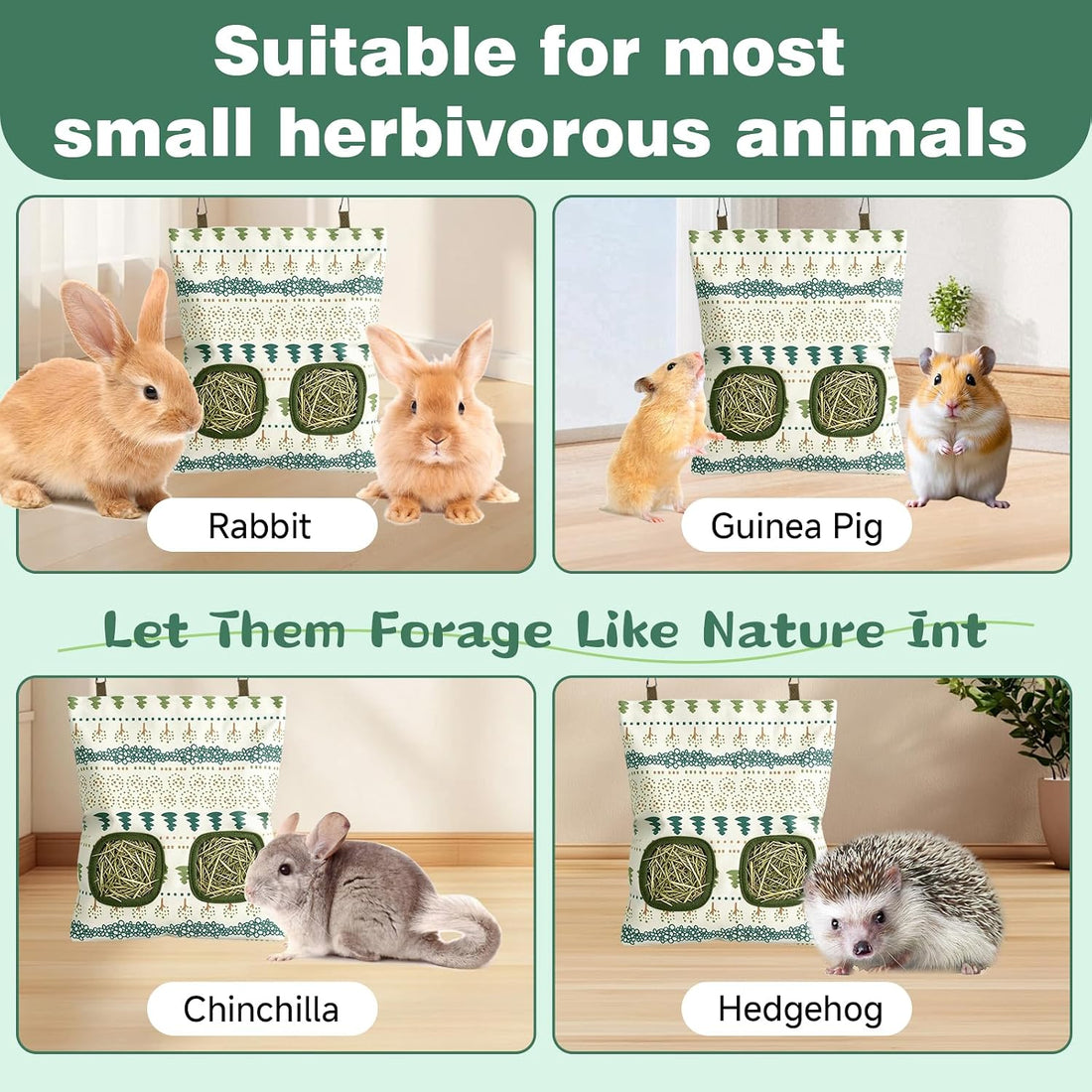 Rabbit Hay Bag 2 Pack - 2 Holes Hanging Bunny Hay Feeder Holder