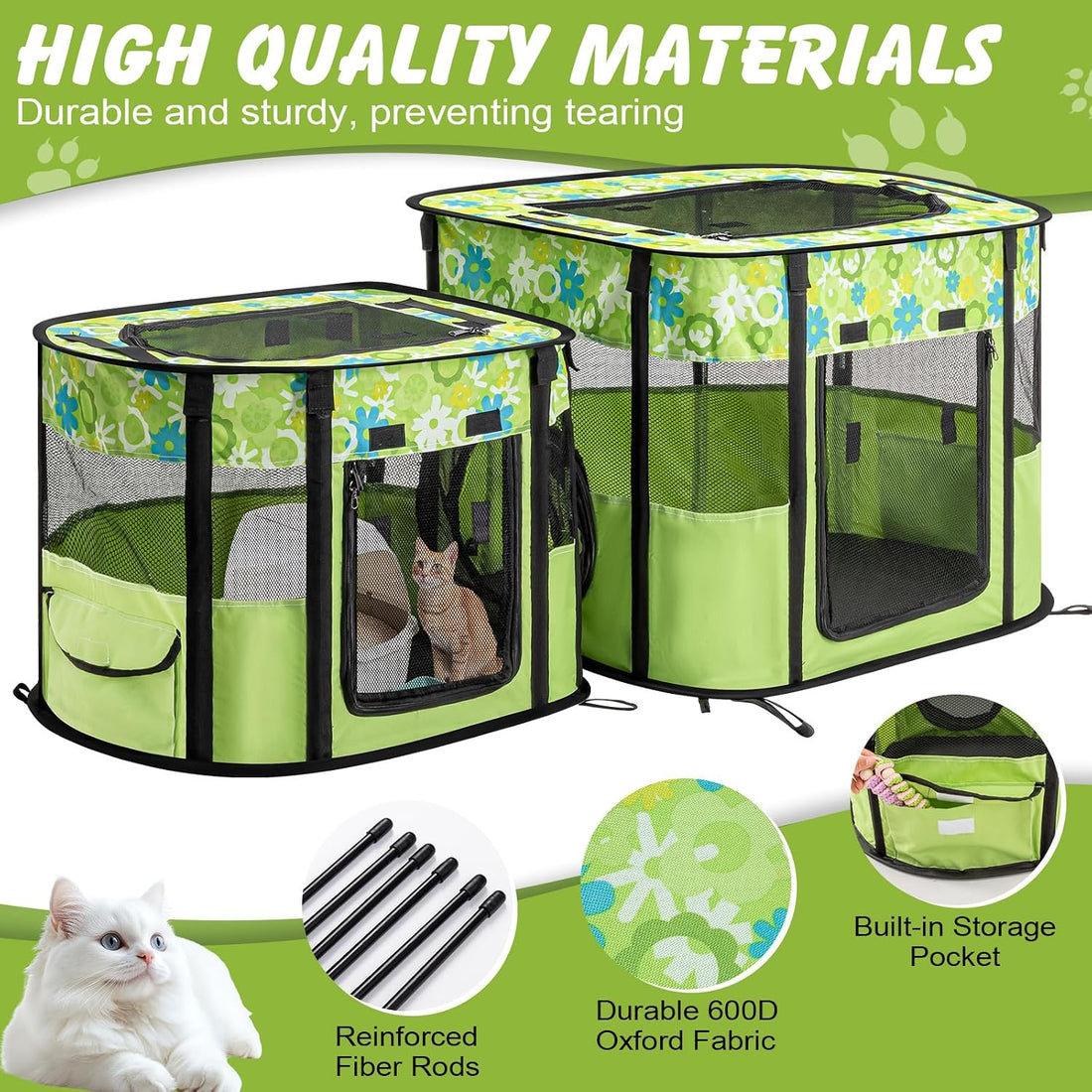 Portable Cat Playpen with Separate Areas