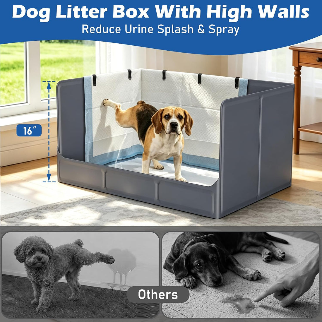 Foldable Dog Litter Box, Waterproof Dog Pee Pad Holder, Dog Potty Tray