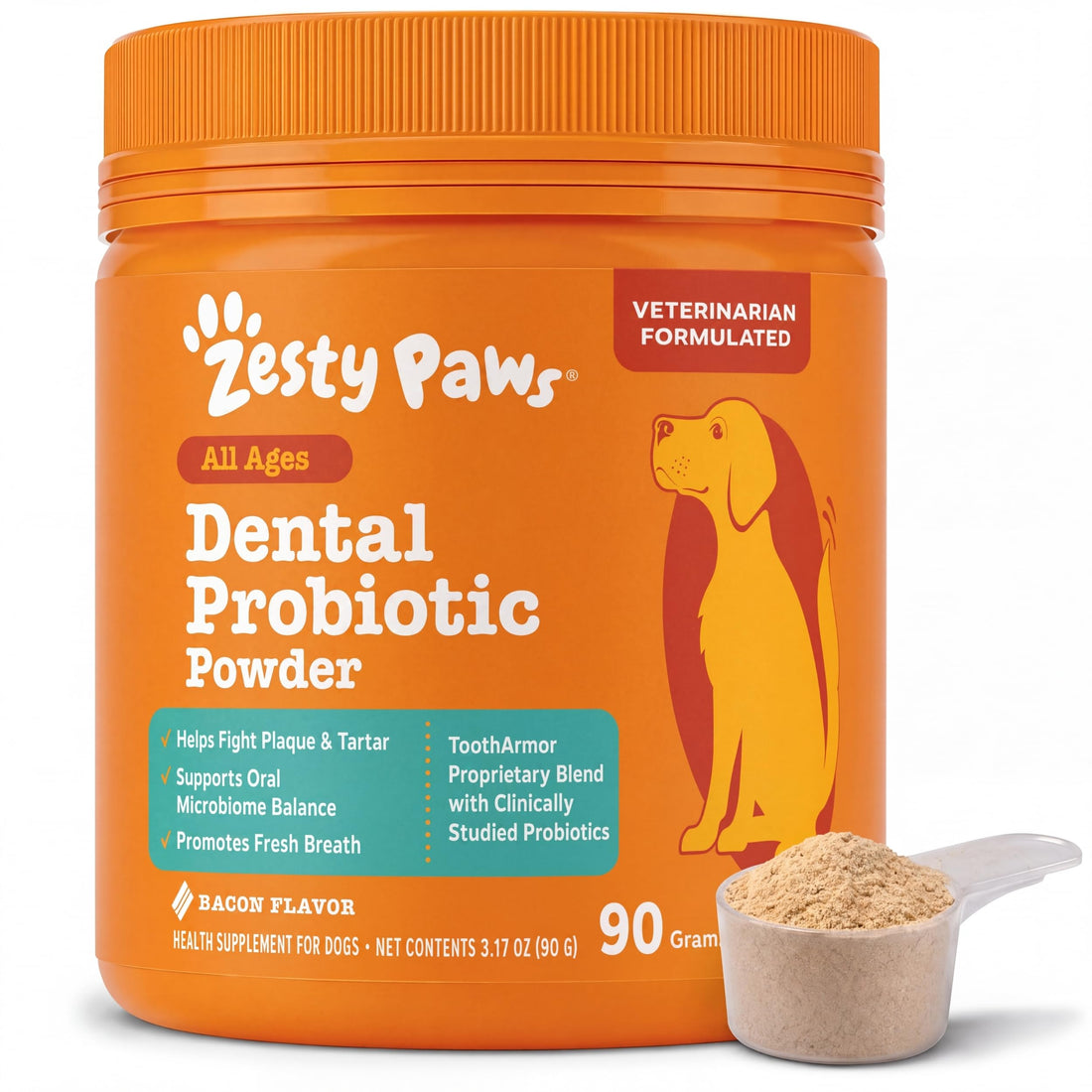 Zesty Paws Probiotic Dental Powder for Dogs Teeth - Fights Plaque
