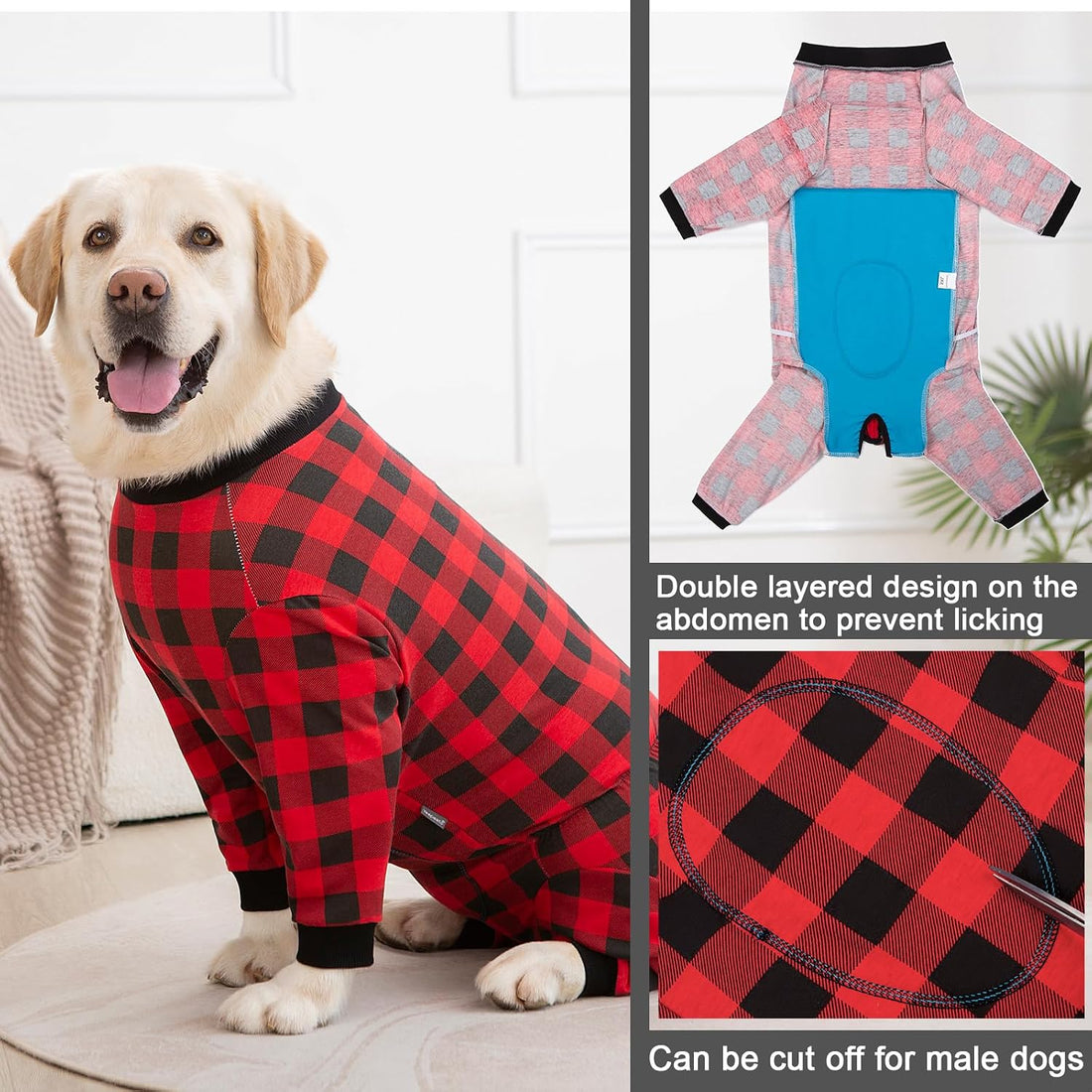 Dog Recovery Suit Full-Zipper After Post-Surgery Large Medium Dogs