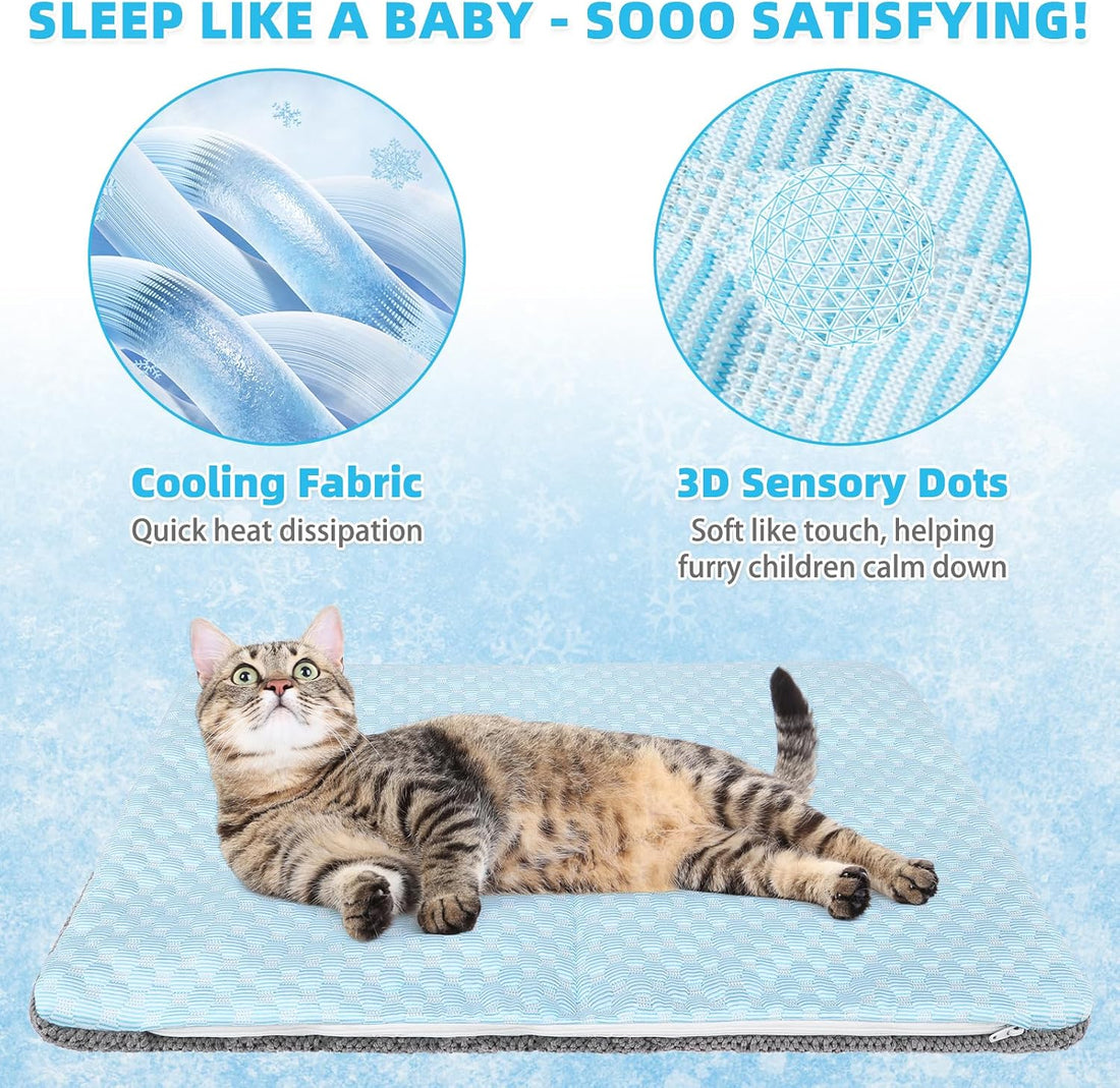 Cat Cooling Mat, Cooling Pad for Dogs Cats with Ice Gel Bag to Stay